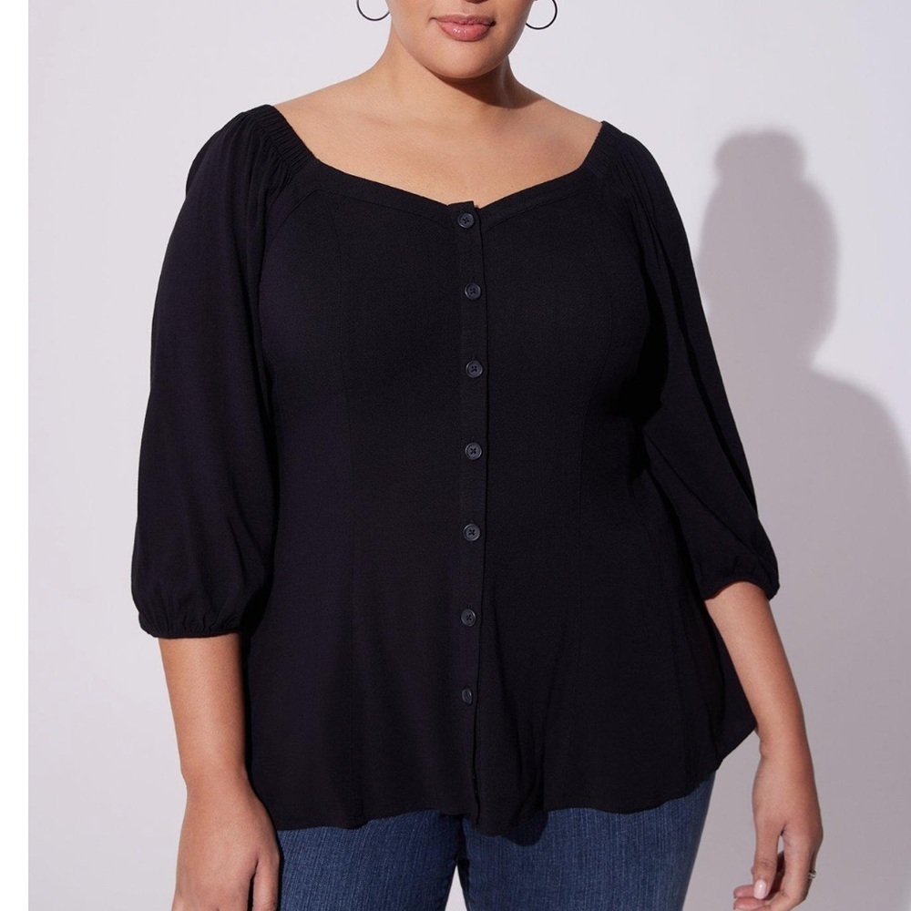 TORRID NWT Fit & Flare Rayon Slub Button Up Long Sleeve